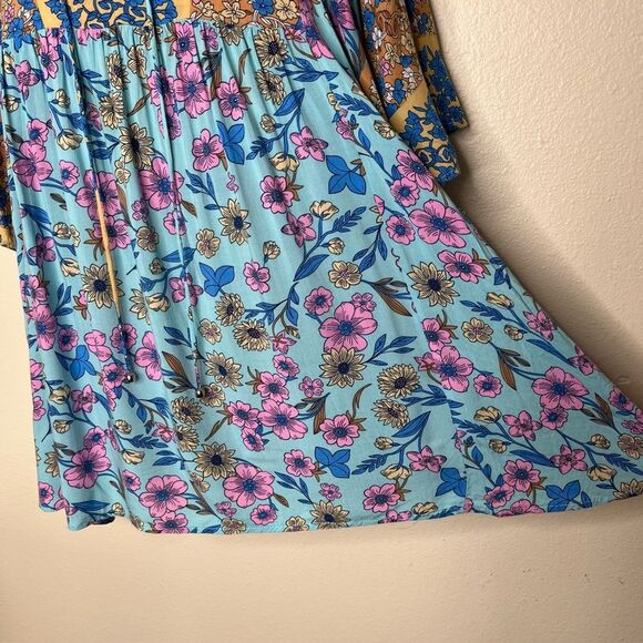 GiGiO Plus Boho Floral Lace Front Tie Flutter Sleeve Top Women 2XL Flowy Rayon - Picture 5 of 12